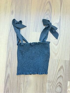 Smocked Tie-Shoulder Cropped Tank Top - Black